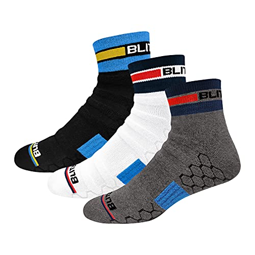 BLITZSOX 3 Paar Sneaker Socken Sportsocken Herren Damen HiTech Leistung Unisex Gestreift Quarter Socken (Laufen, Tennis, Training & Fitness), Größe: 47-49 von BLITZSOX