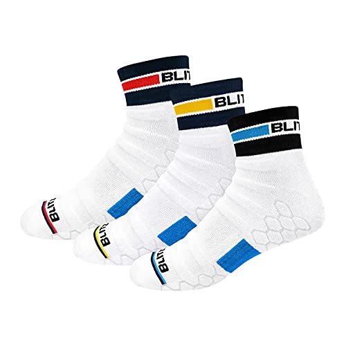 BLITZSOX 3 Paar Sneaker Socken Sportsocken Herren Damen HiTech Leistung Unisex Gestreift Quarter Socken (Laufen, Tennis, Training & Fitness), Größe: 47-49 von BLITZSOX