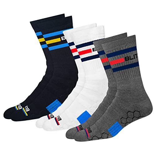 BLITZSOX 3 Paar Sportsocken Herren Damen Crew Socken Hitech Leistung Unisex Socken (Laufen, Tennis, Training & Fitness), Größe: 43-46 von BLITZSOX