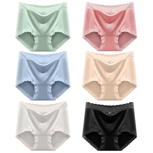BLKDOTS Damen Hipster Slip Glatt Seidig Höschen Spitze Unterwäsche Atmungsaktiv Unterhosen von BLKDOTS