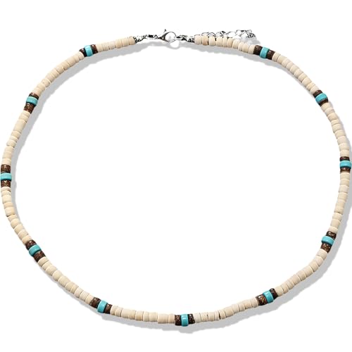 BLNC Halskette für Herren, Surfer-Stil mit Kokosnussschalen-Holzperlen, vintage Patchwork-Design, modische Kette (Braun) von BLNC