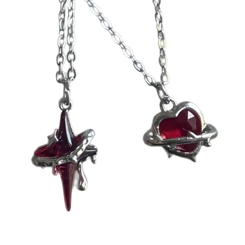 2 Stück elegante rote Herz-Kruzifix-Anhänger, Halskette, Legierung, Charm, Schlüsselbein-Kette für Damen, Modeschmuck von BLNGET