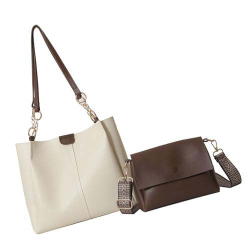 2 stilvolle Retro-inspirierte PU-Taschen mit praktischer Konstruktion und geräumigen Innen-Schultertaschen unter der Geldbörse, weiß, Einheitsgröße von BLNGET