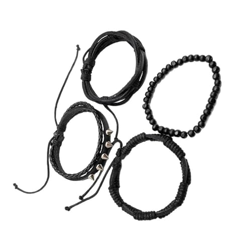 4 Stück Punk Styles Lederarmbänder mit Metallnieten geflochtene Designs Verstellbarer Verschluss für Männer Frauen Set von BLNGET