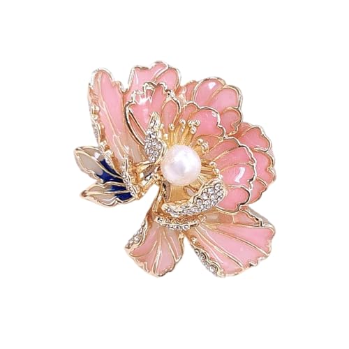 Anmutige Perlen und emaillierte Pfingstrosen-Brosche für Damen, modische Anstecknadel für Kleider und Taschen von BLNGET