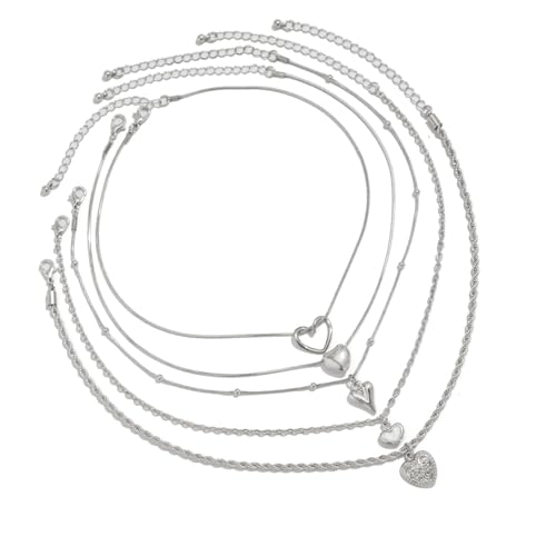 BLNGET 5-teiliges elegantes herzförmiges Halsketten-Set, verstellbare Schichtketten, Schmuck für Damen, Alltag und Partys, As show, Nach Hause gehen von BLNGET