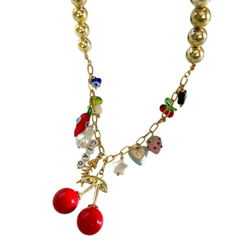 BLNGET Bunte Sommerkirschen-Halskette, trendiger Dopamin-Schmuck, leichte Edelstahlkette für Damen von BLNGET