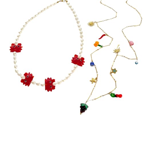 BLNGET Halskette aus Edelstahl mit fruchtfarbenen Perlen, leichte Halskette, stilvoller Schmuck für Damen, für den täglichen Gebrauch von BLNGET