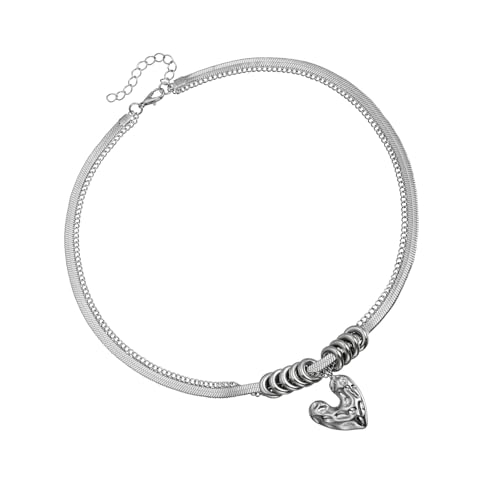 BLNGET Halskette mit Herzanhänger, trendiger Metallic-Schmuck, Schichtkette, Zubehör, Legierung, Textur, geeignet für modische Frauen von BLNGET