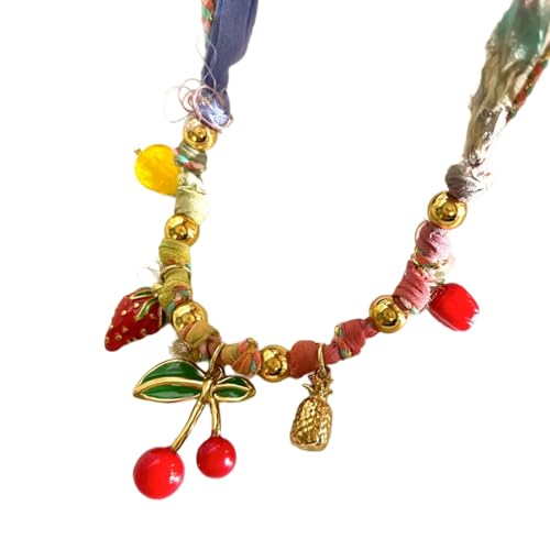 BLNGET Halskette mit Kirschen-Erdbeer-Anhänger, leicht, Edelstahl, Plüschkordel, Schmuck für Damen und Mädchen von BLNGET