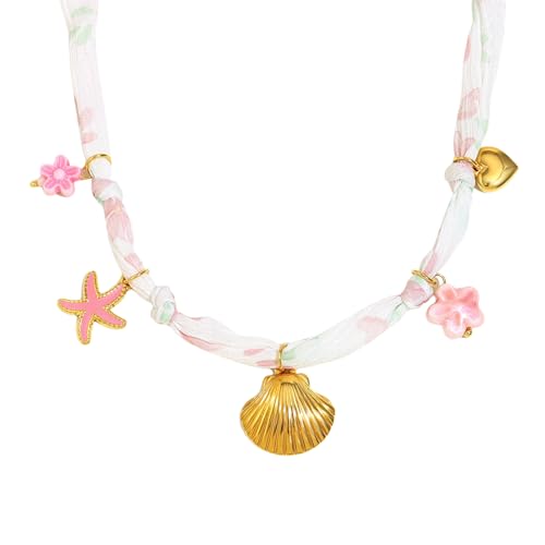 BLNGET Halskette mit Muschel-Anhänger, leicht, Strandschmuck, Edelstahl, Charm, Band, Kette, Accessoire für Urlaubs-Outfit, As show, Edelstahl, Band von BLNGET