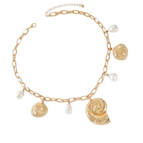 BLNGET Halskette mit Perlen, Muschelanhänger, verstellbar, Strandschmuck, modische stapelbare Kette für Damen, Urlaub, Schichtstück, As show, Zink von BLNGET