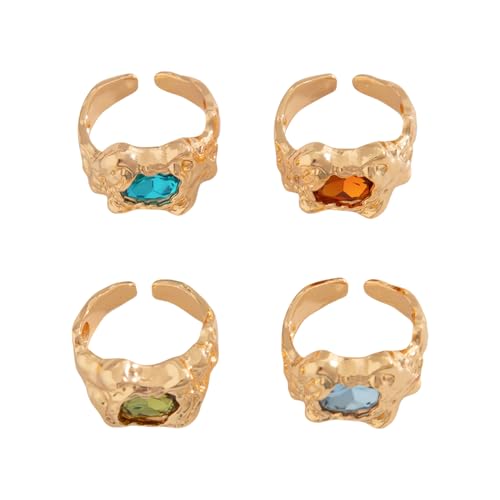 BLNGET Modisches, stabiles geometrisches Metall-Ring-Set mit stilvollen Edelsteinen, tragbar für modische Frauen und Damen, Freizeitkleidung, 3, Metall von BLNGET