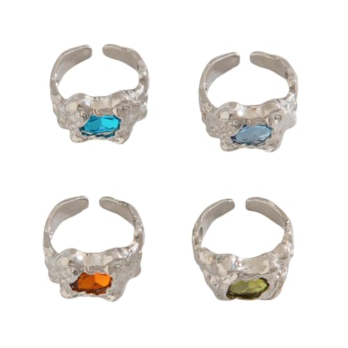 BLNGET Modisches, stabiles geometrisches Metall-Ring-Set mit stilvollen Edelsteinen, tragbar für modische Frauen und Damen, Freizeitkleidung, 3, Metall von BLNGET