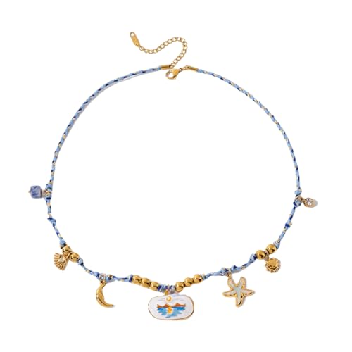 BLNGET Stapelbare, verstellbare Sommer-Halskette mit Marine-Design, leichte Kette für Strand-Outfits und Freizeitkleidung, As show, Edelstahl, geflochtenes Seil von BLNGET