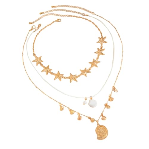 BLNGET Styles Jakobsmuscheln Seestern-Anhänger Halskette tragbar verstellbare Kette für Frauen Strand Urlaub Schmuck, As show, Eisenketten, Legierungen, Kunstperlen, Eisenbleche, Lederwachslinien von BLNGET