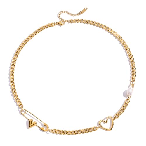 BLNGET Verstellbare Edelstahl-Halskette mit Büroklammern, Herz-Halskette für Damen, Modeschmuck, tägliches Tragen, Schlüsselbein-Kette von BLNGET