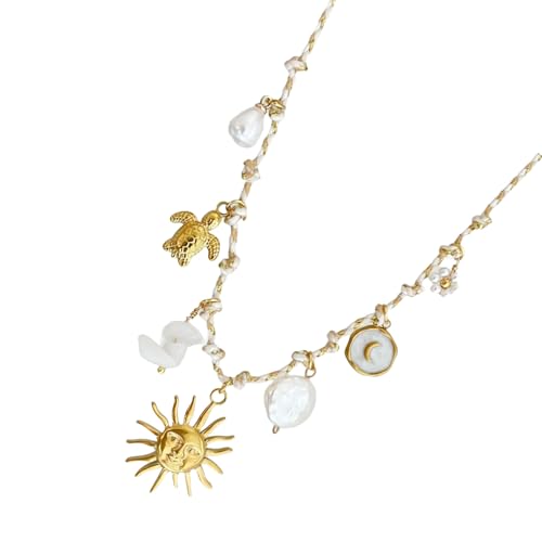 BLNGET Verstellbare Knoten-Seilkette mit Muschel, Seestern/Sonne, Mond, Seepferdchen, Anhänger, für Urlaub, Schmuck-Zubehör, As show, Seil, Legierung von BLNGET