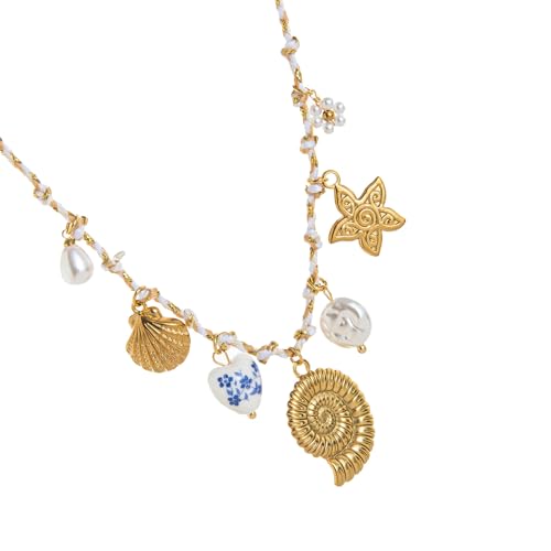 BLNGET Verstellbare Knoten-Seilkette mit Muschel, Seestern/Sonne, Mond, Seepferdchen, Anhänger, für Urlaub, Schmuck-Zubehör, As show, Seil, Legierung von BLNGET