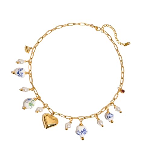 Elegante Keramik Anhänger Perlen Halskette mit verstellbarer Edelstahlkette für trendige Frauen, As show, Edelstahl von BLNGET