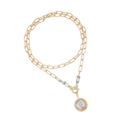 Elegante Vintage-Halskette mit Relief-Porträt, Legierung, klassischer Retro-Schmuck, modische Vintage-Münzen-Halskette für Damen von BLNGET