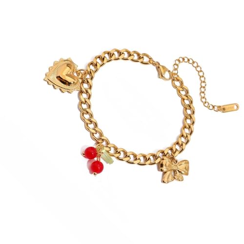 Elegantes, verstellbares, stapelbares Armband mit künstlichen Früchten, Edelstahl-Schmuck für Damen, leicht, vielseitig, As show von BLNGET