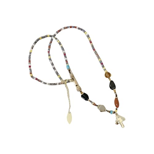 Französische Vintage-Halskette mit Natursteinen, einzigartiger Sonnenaufgang-Pilz-Anhänger, handgefertigter Winterschmuck für Damen von BLNGET