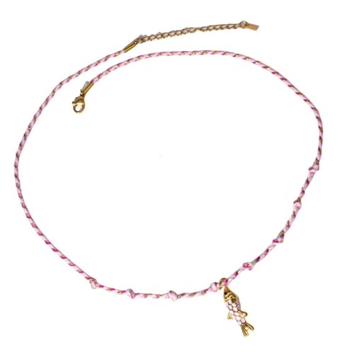 Halskette in Fischform, handgewebt, bunt, verstellbare Länge, Schmuck, Edelstahl-Anhänger, Meeresinspiriertes Accessoire, As show, Edelstahl von BLNGET