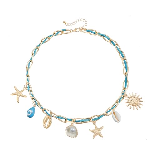 Halskette mit Seestern-Anhänger, Muschel, Sonne, elegant, handgefertigt, leichte Legierung, Kette für Damen von BLNGET