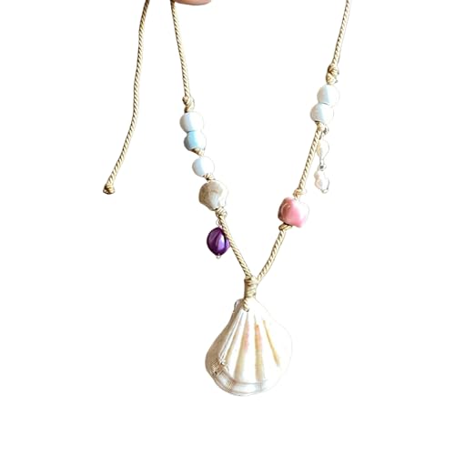 Halskette mit natürlichen Muschelperlen, Strandschmuck, verstellbare Schlüsselbeinkette für Damen, Urlaubszubehör von BLNGET