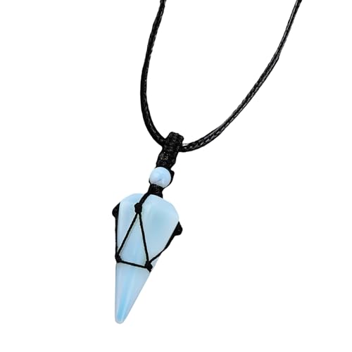 Halskette mit sechseckigem Kegel-Netz-Anhänger, mit natürlichen Edelsteinen, eleganter tragbarer Schmuck für Damen, As show, Edelstein von BLNGET