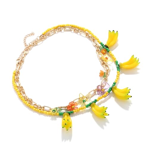 Handgefertigte Halskette mit Bananenblüten-Anhänger, mehrlagiger Schmuck für Damen, modische Harzperlen, Schichtkette von BLNGET