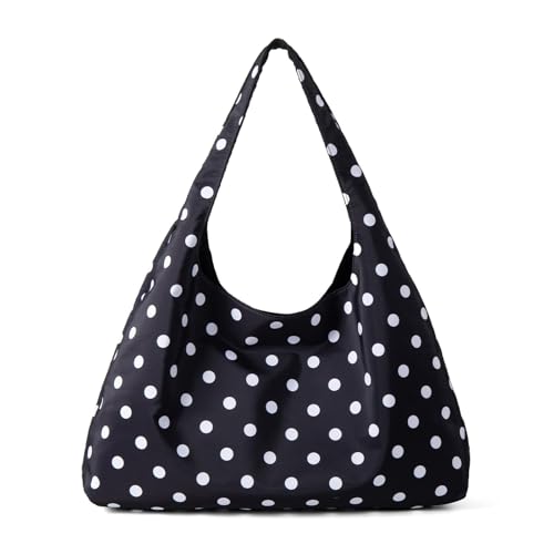 Modische Umhängetasche Dot Canvas Achseltasche für Frauen Praktische und stilvolle Unterarm-Handtasche mit geräumigem Innenraum, Schwarz , Einheitsgröße von BLNGET
