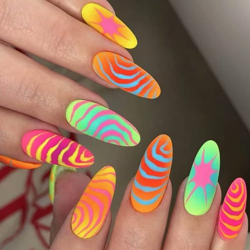 Press on Nails Künstliche Fingernägel, kurze Mandel, volle Abdeckung, Acryl, falsches Design, für Frauen und Mädchen, Design von BLNGET