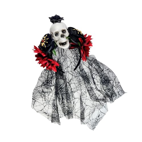 Punk-Spitzen-Spinnennetz-Haarband mit Kunstharz-Skelett-Rosen-Designs für Halloween-Kostümpartys und Themenveranstaltungen von BLNGET
