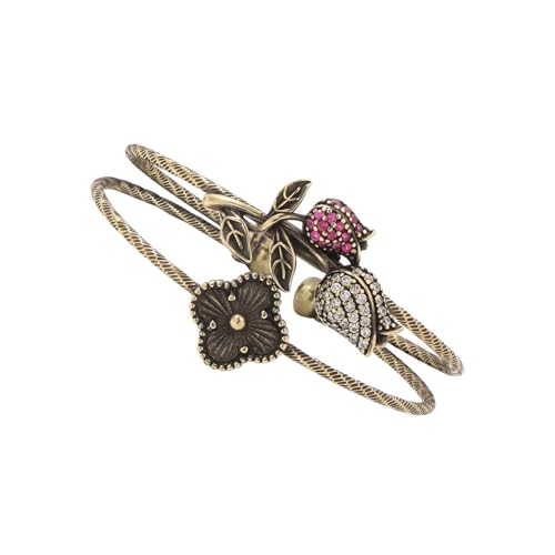 Vintage-Armreif aus Messing mit romantischen und mehrfarbigen Kristallverzierungen, verstellbar, antiker Schmuck für Frauen von BLNGET