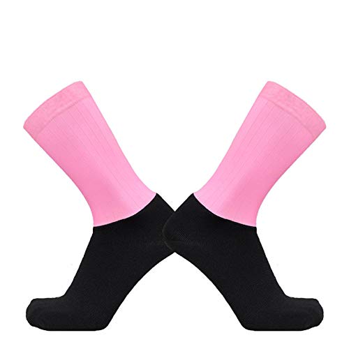 BLOMDE Herrensocken Anti-Rutsch-Silikon Sommer Aero Weiße Linie Radsport Sport Laufsocken-Pink Schwarz_L 40-45 von BLOMDE