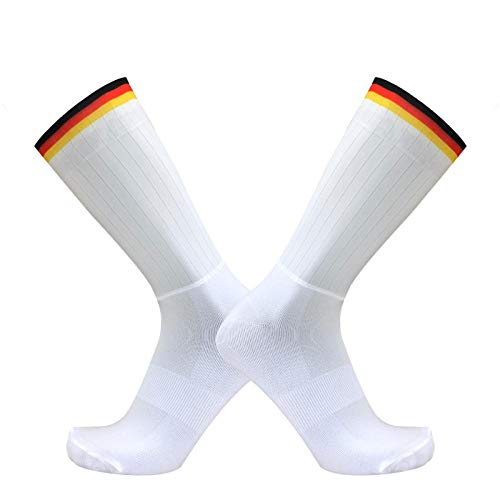 BLOMDE Kompressionsstrümpfe Herren Anti-Rutsch-Silikon Sommer Aero Weiße Linie Radsport Sport Laufsocken-Schwarzer Gelber Streifen_L 40-45 von BLOMDE