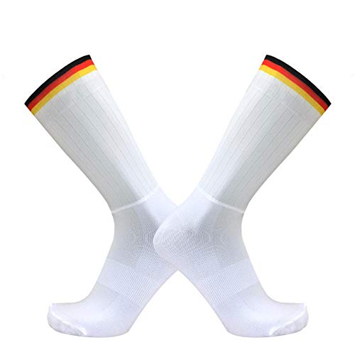 BLOMDE Kompressionsstrümpfe Herren Anti-Rutsch-Silikon Sommer Aero Weiße Linie Radsport Sport Laufsocken-Schwarzer Gelber Streifen_L 40-45 von BLOMDE