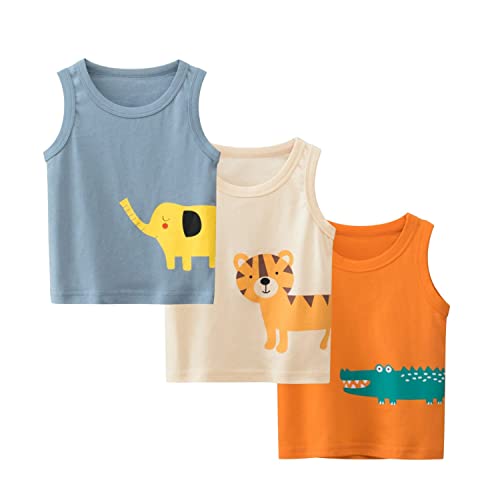 BLOMDES Jungen Baumwolle Tank Weste Sommer Unterhemd 3er Pack Tiger Krokodil 5-6 Jahre von BLOMDES
