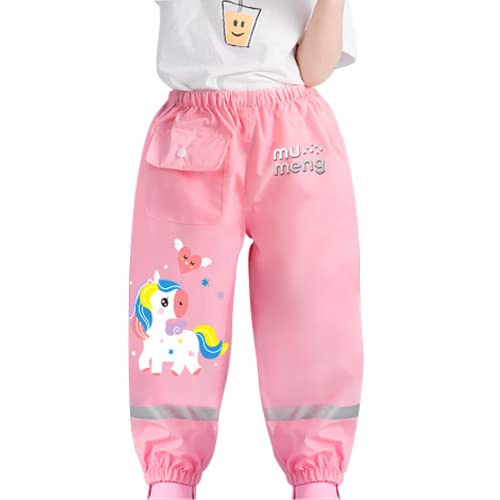 BLOMDES Kinder Regenhosen Kinder Wasserdicht Schlamm Schmutzfrei Regenbekleidung Einhorn rosa für 7-8 Jahre von BLOMDES