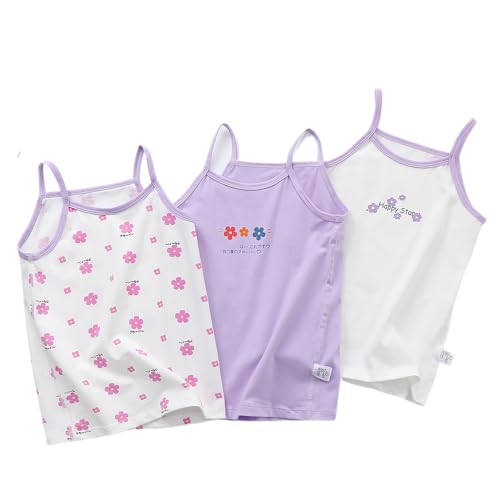 BLOMDES Mädchen Baumwolle Camisoles Neckholder Unterhemd 3er Pack für 2-8 Jahre, Violett (Blumenmuster), 2-3 Jahre von BLOMDES