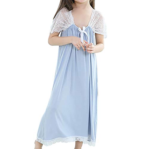 BLOMDES Mädchen Lange Kleid Nachtwäsche Prinzessin Baumwolle Nachthemd blau für 8-9 Jahre von BLOMDES