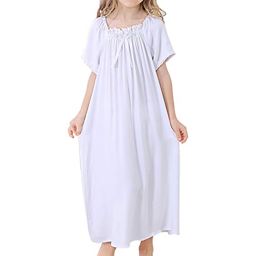 BLOMDES Teenager-Mädchen Baumwollspitze Nachthemd Sommer langes Kleid weiß für 10-12 Jahre von BLOMDES