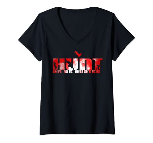 Damen Jage oder werde gejagt! Blutmond-Vampirjäger T-Shirt mit V-Ausschnitt Damen Jage oder werde gejagt! Blutmond-Vampirjäger T-Shirt mit V-Ausschnitt von BLOODY DRIVEN by Vampires & Personal Horror