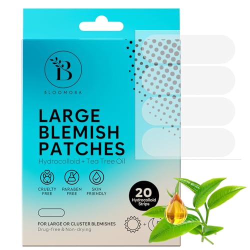 BLOOMORA Große Pickel Patch – Pimple Patches für Gesicht & Körper, Hydrokolloid Pflaster mit Teebaumöl, Pflaster Groß für Unreinheiten, Anti Pickel Behandlung (20 Stück) von BLOOMORA