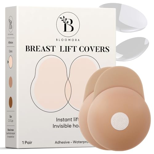 BLOOMORA Nippelcover mit Lift – Selbstklebende Silikon Brustanheber für Frauen – Unsichtbare & Wiederverwendbare BH-Alternative mit Zuglasche – Größe 1 (Cup C–D) – Crème von BLOOMORA