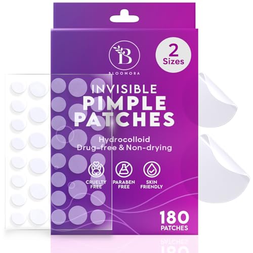 BLOOMORA Unsichtbare Pickel Patch (180 Stück), Anti Pickel Patches, Hydrokolloid Pflaster für Akne, Akne Patch, Pimple Patches für das Gesicht, Pickel Pflaster (Größen S/L) von BLOOMORA