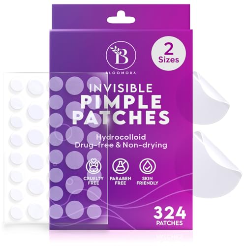 BLOOMORA Unsichtbare Pickel Patch (324 Stück), Anti Pickel Patches, Hydrokolloid Pflaster für Akne, Akne Patch, Pimple Patches für das Gesicht, Pickel Pflaster (Größen S/L) von BLOOMORA