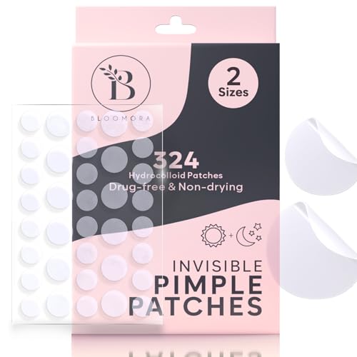 BLOOMORA Unsichtbare Pickel Patch (324 Stück), Hydrokolloid Pflaster für Akne, Anti Pickel Patches, Pimple Patches für das Gesicht, Pickel Pflaster (Größen S/L) von BLOOMORA